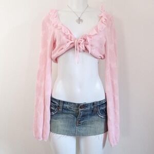 majorelle pink ruffle tie cardigan coquette